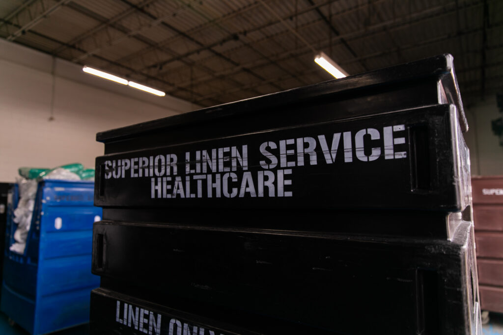Superior Linen Service healthcare textile cart at laundry facility